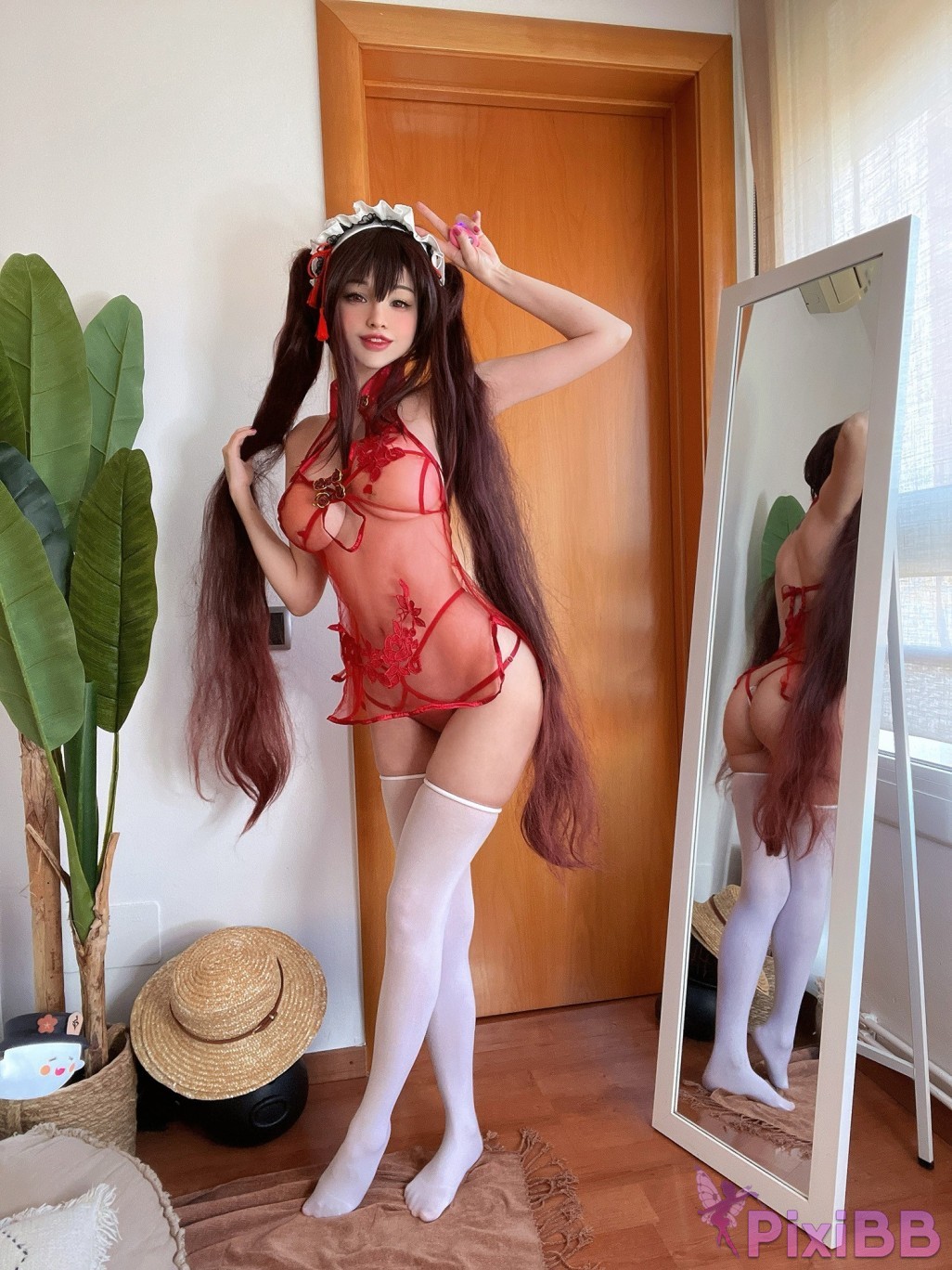 Hidori Rose Hu Tao Lingerie Genshin Impact Sexy Cosplay PixiBB.COM 001